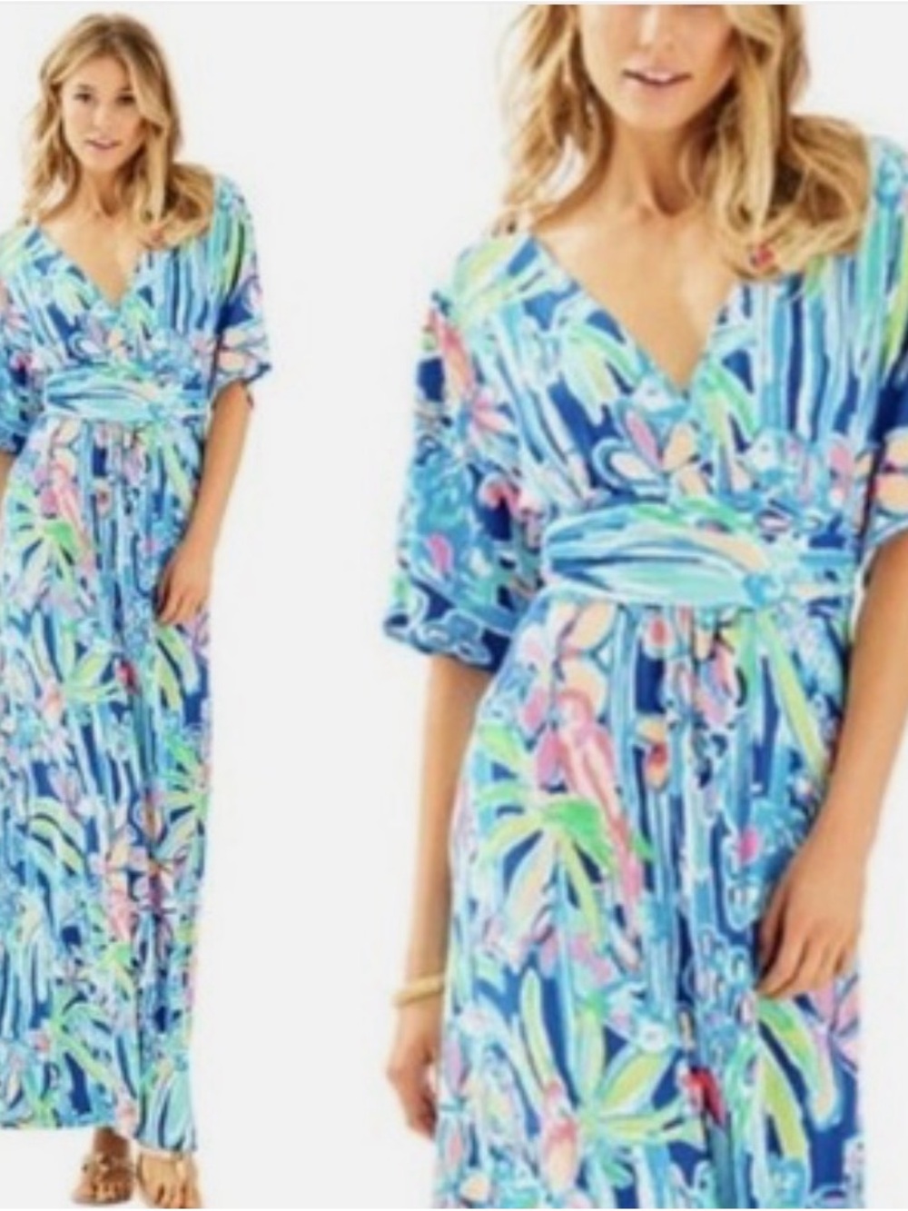 Lilly Pulitzer Parigi Maxi Dress Pop Up Jungle Hoppin, Size S Unicorn Print